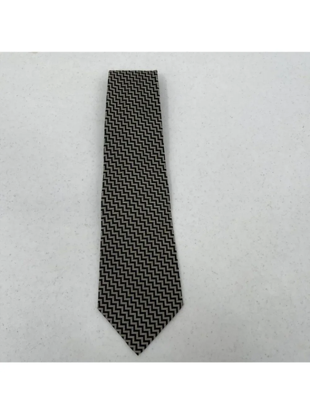 Vtg Men Ralph Lauren Polo black beige Geometric Print Neck tie Silk USA